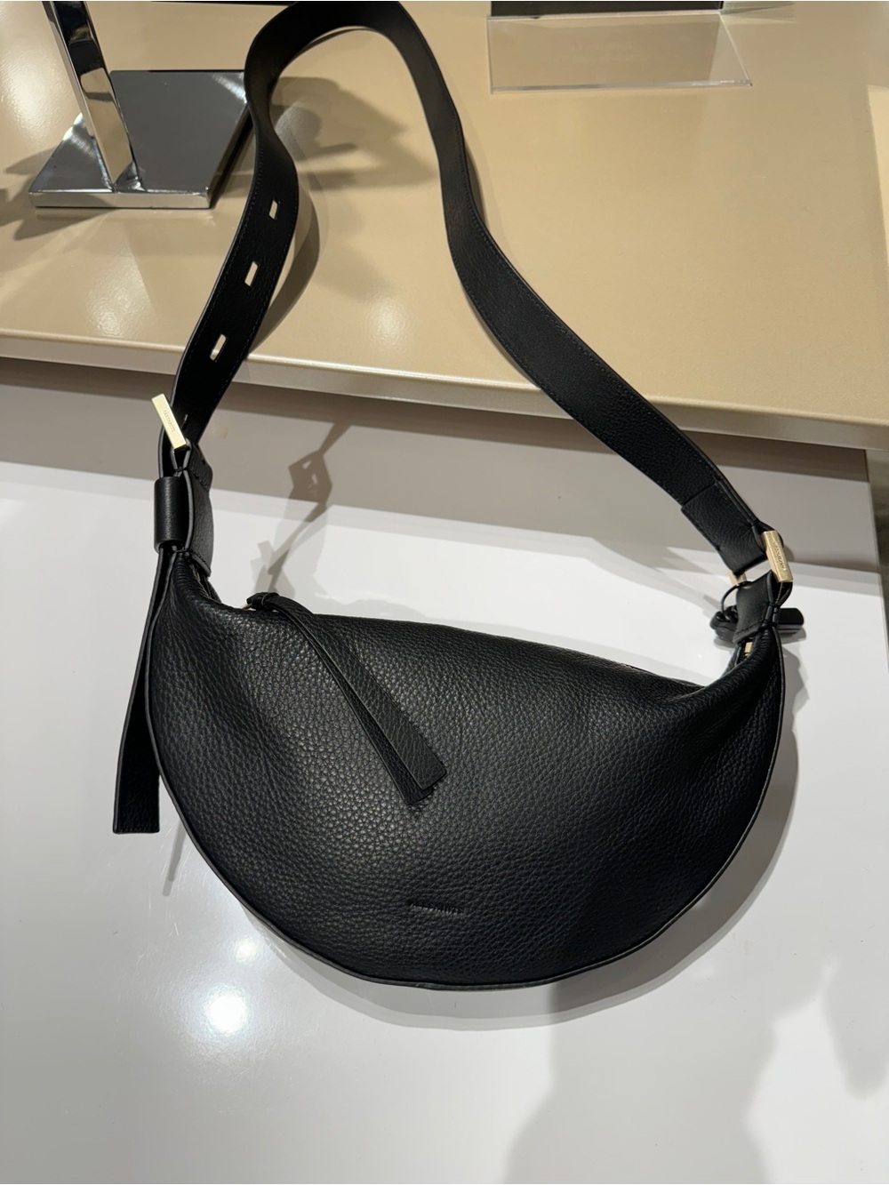 NWT AllSaints Half Moon Crossbody Black Leather Bag